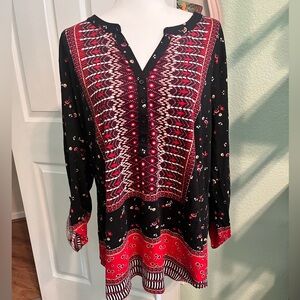 Style & Co. Black and Red Geometric Tunic